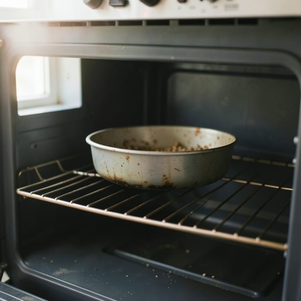 An ordinary home oven with one tin in it